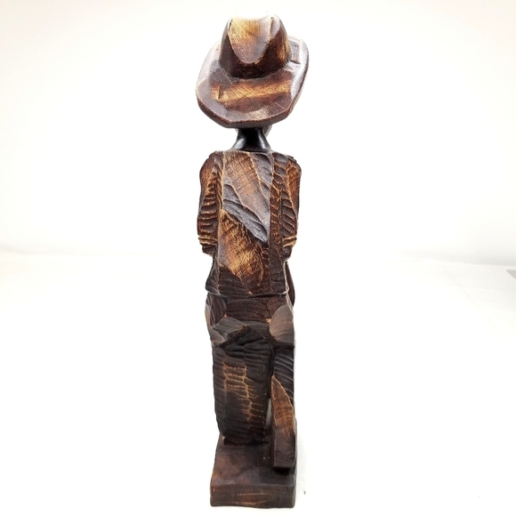 Folk Art Handcarved Wooden Man with Hat and Drum, Drummer Figurine Sculpture - Picture 5 of 11